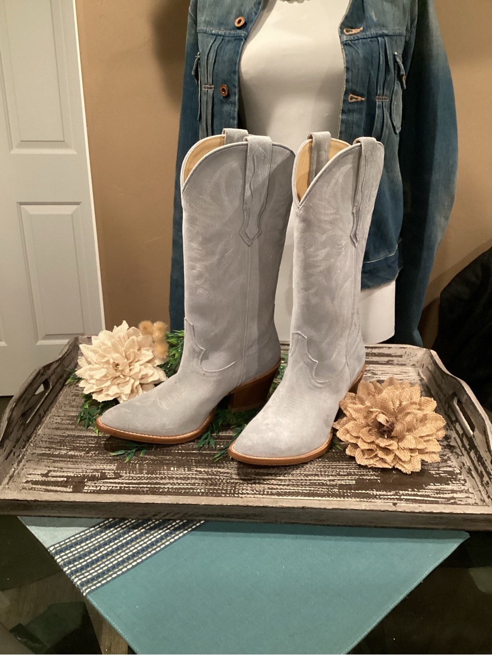 Idyllwind Light Gray Suede Lace-Up Western Boots